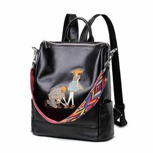 BACKPACK BLACK PEBBLE LEATHER TWO COLOR GUITAR STRAP SCHOOL WORK OFFICE …